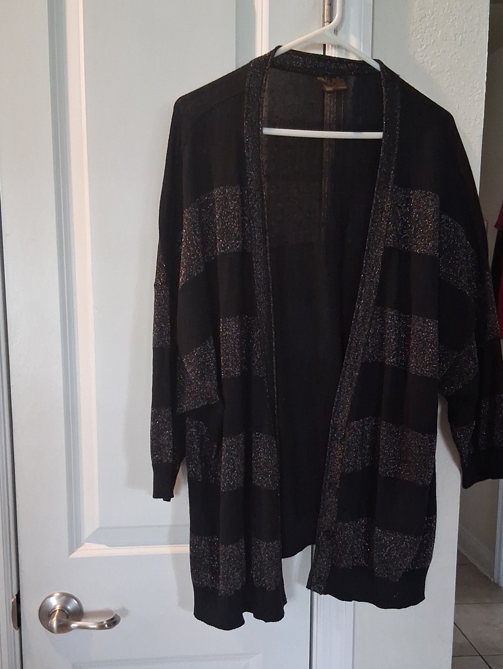 B:  Nue Options Black Cardigan with Metallic Stripe Detail